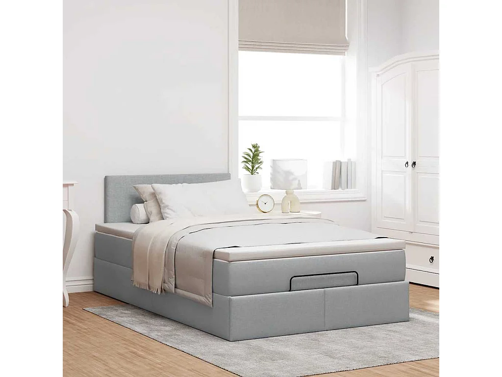 Pouf Letto con Materasso Grigio Chiaro 120x200 cm in Tessuto