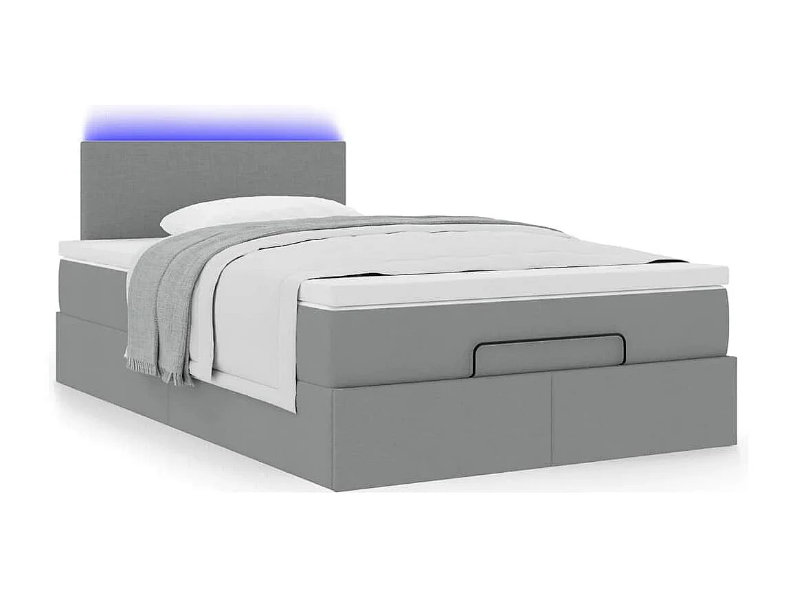 Pouf Letto con Materasso Grigio Chiaro 120x200 cm in Tessuto