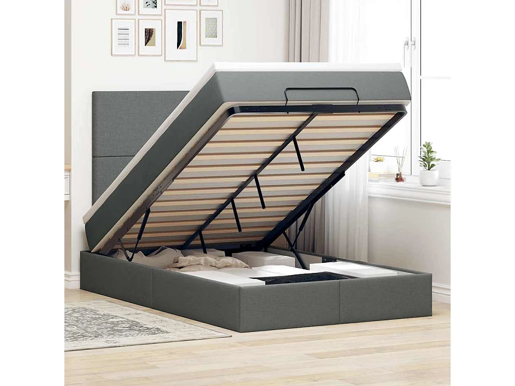 Ottoman bed met matras en LED's 120x200cm stof donkergrijs