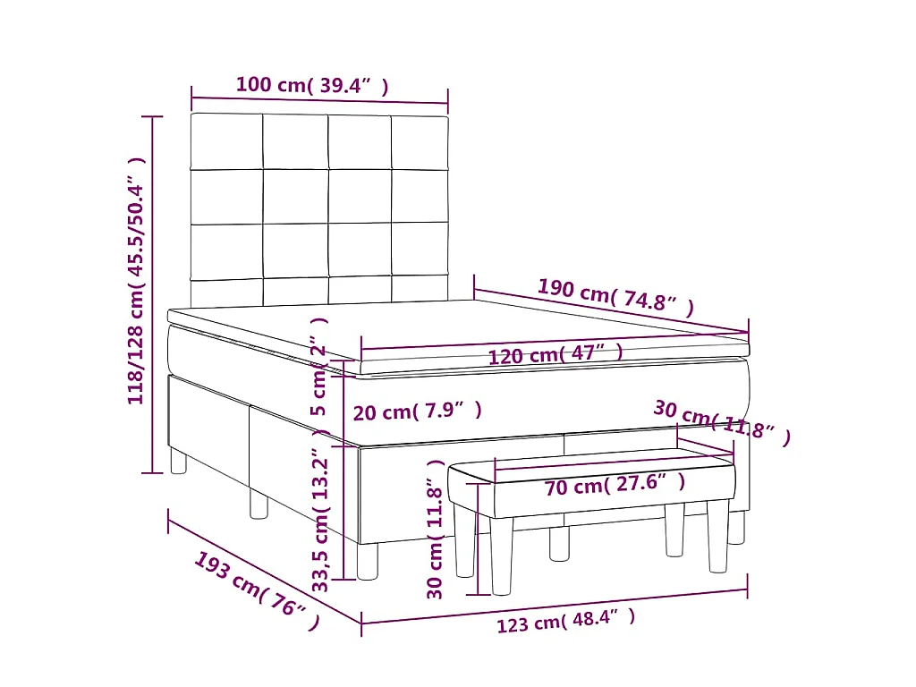 Boxspringbett mit Matratze Blau 120x190 cm Stoff