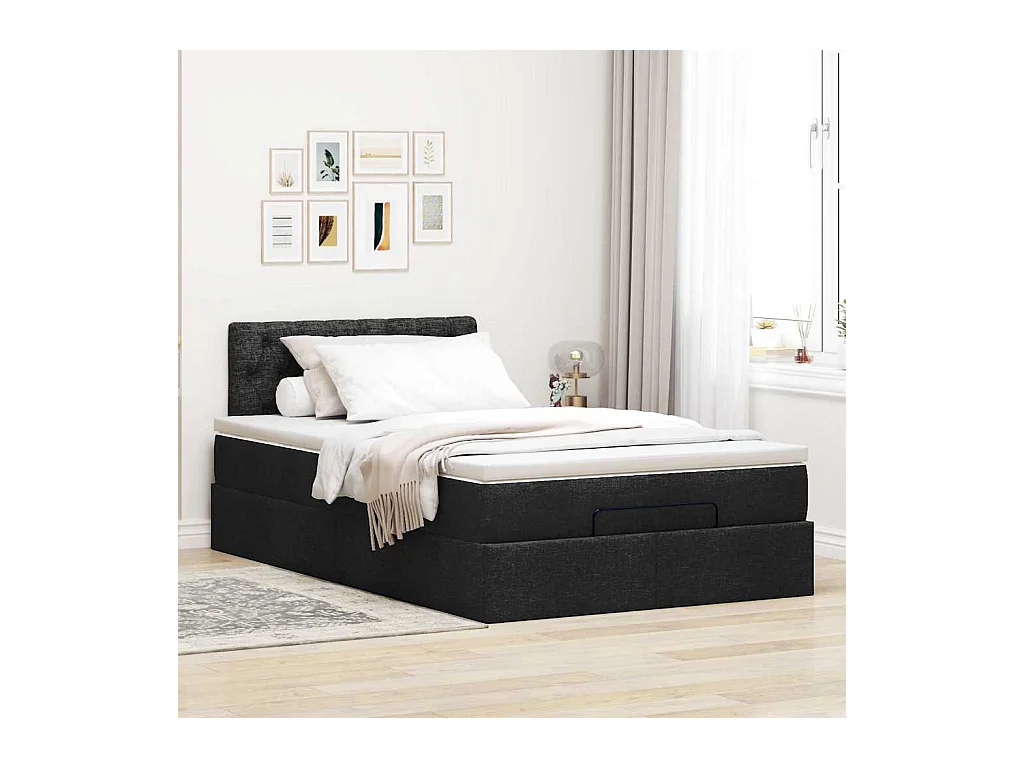 Ottoman bed met matras en LED's 120x200 cm stof zwart