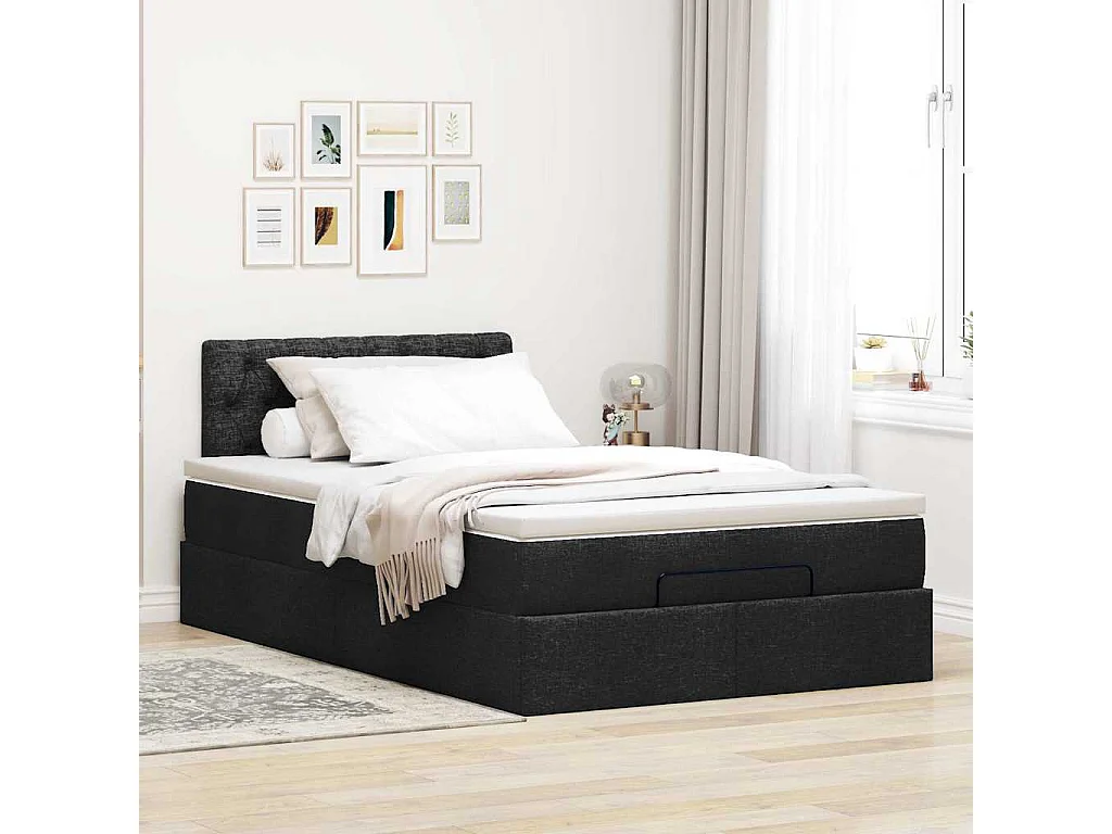 Pouf Letto con Materasso Nero 120x200 cm in Tessuto