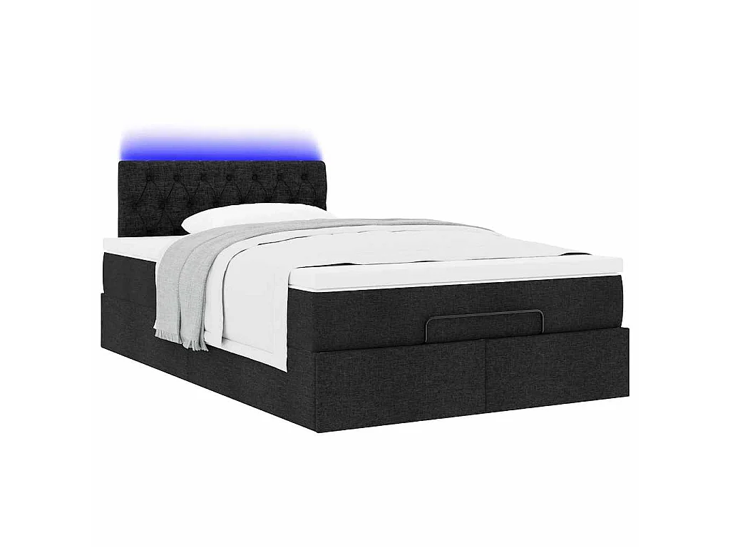 Cama otomana com colchão 120x200 cm tecido preto