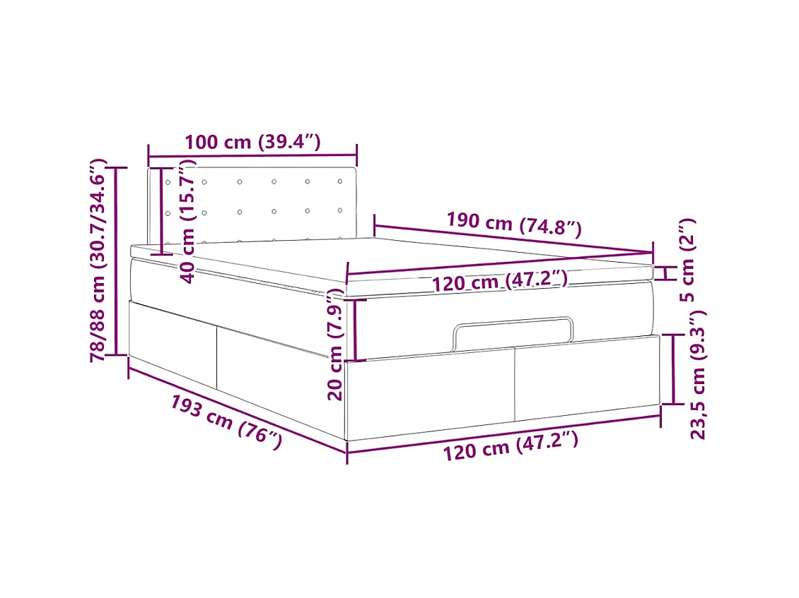 Cadre de lit ottoman avec matelas marron foncé 120x190 cm tissu
