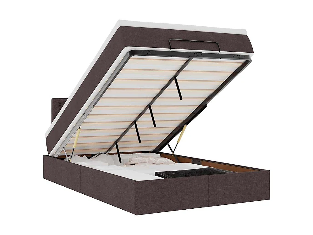 Estructura de cama otomana colchón tela marrón oscuro 120x190cm