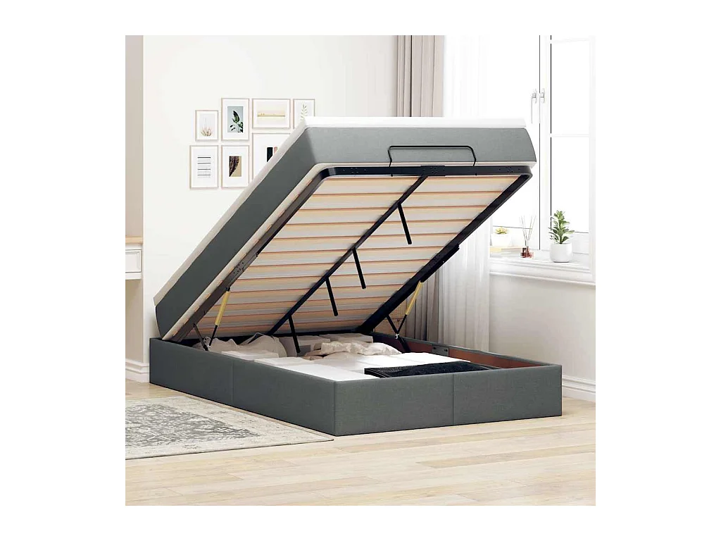 Cadre de lit ottoman avec matelas gris foncé 120x190 cm tissu