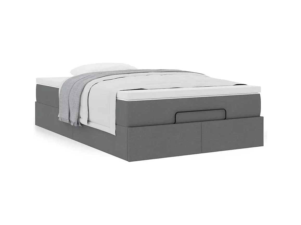 Cadre de lit ottoman avec matelas gris foncé 120x190 cm tissu