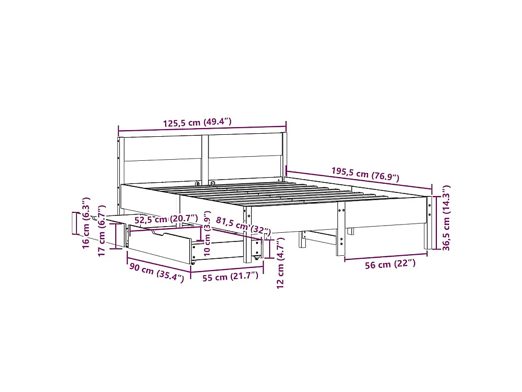 Bedframe zonder matras massief grenenhout wit 120x190 cm