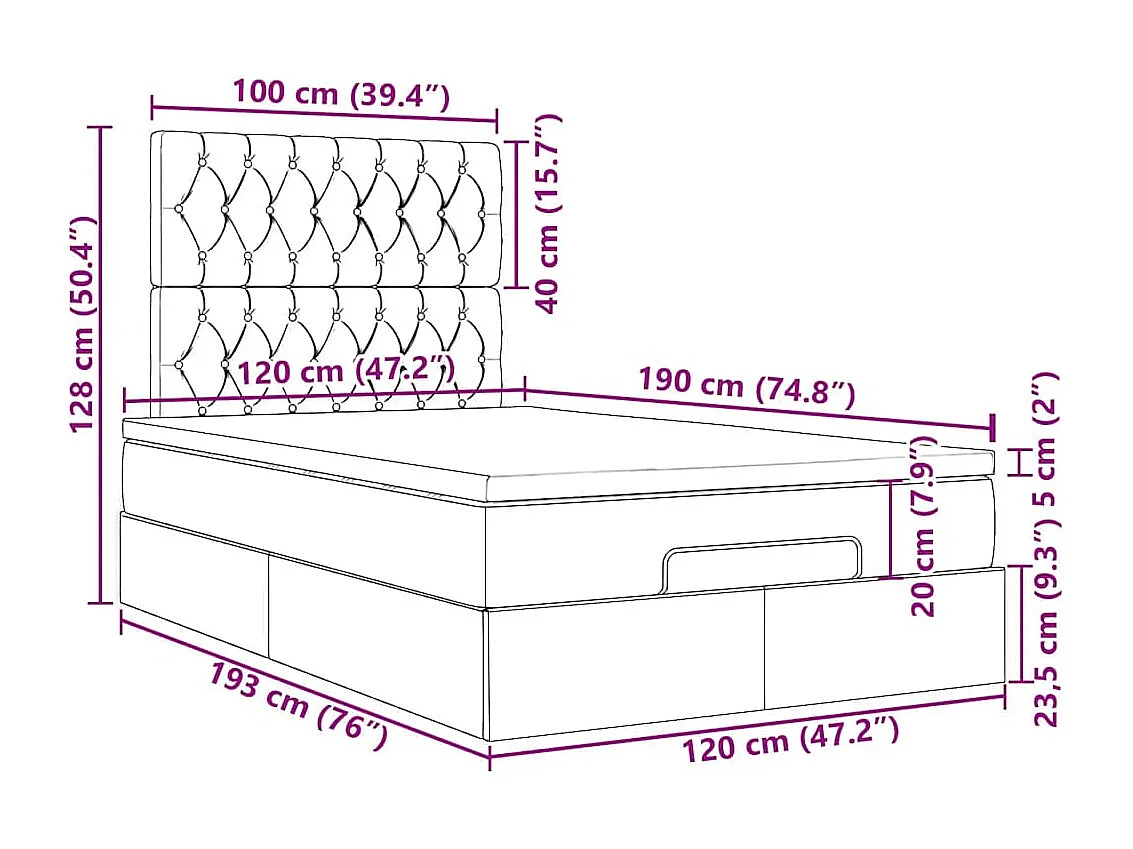 Ottoman bed met matras 120x190 cm stof donkergrijs