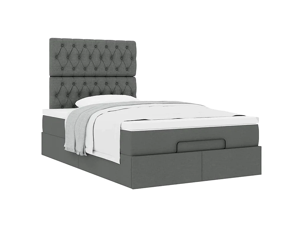 Estrutura de cama otomana com colchão cinza escuro tecido