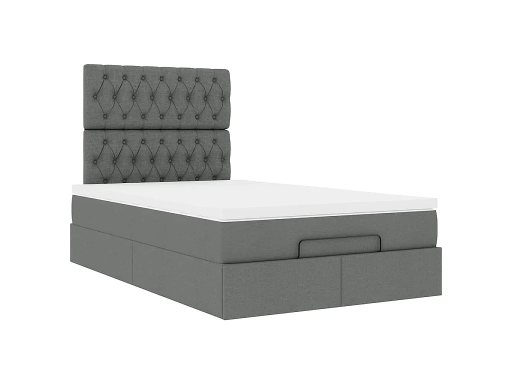 Estrutura de cama otomana com colchão cinza escuro tecido