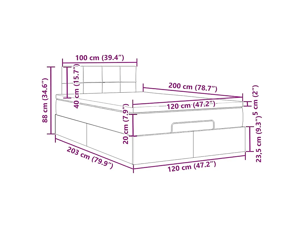 Ottoman-Bett mit Matratze Schwarz 120x200 cm Samt