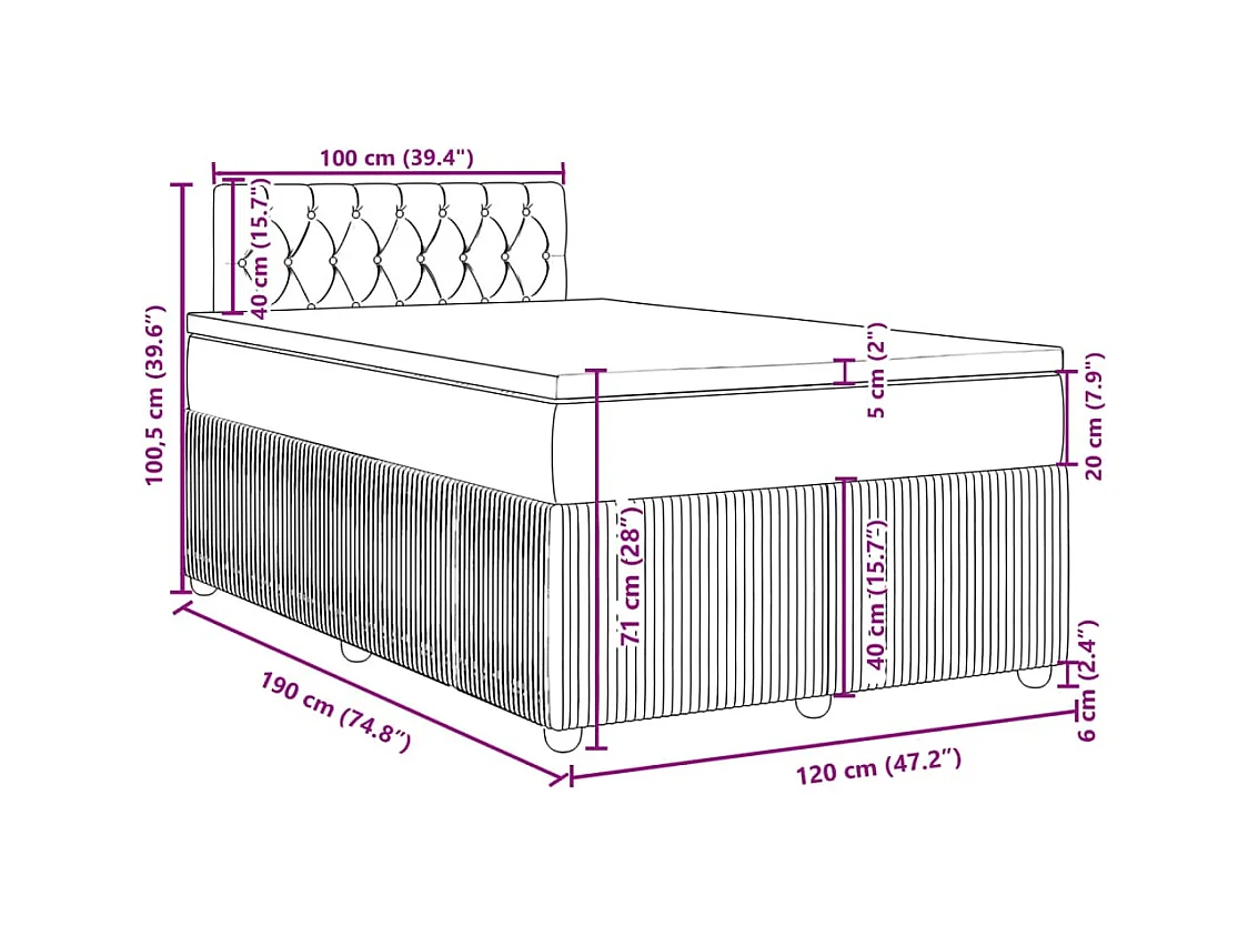 Sommier à lattes de lit avec matelas noir 120x190 cm velours