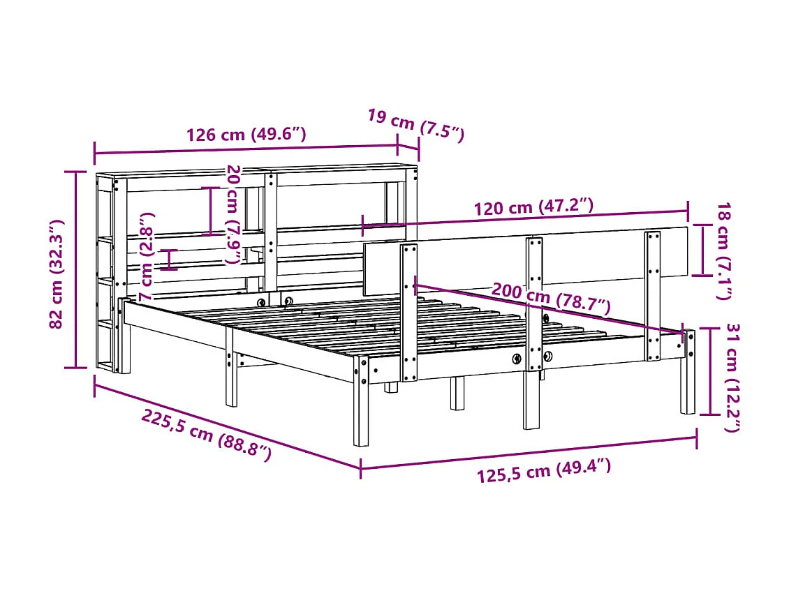 Cadre de lit sans matelas blanc 120x200 cm bois de pin massif