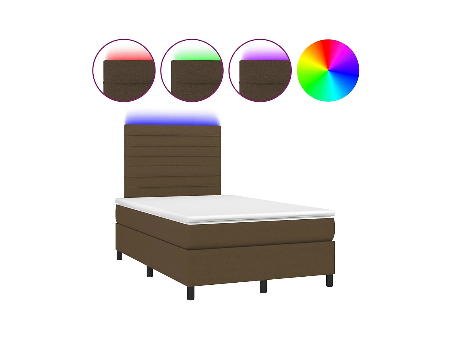 Sommier à lattes de lit matelas et LED marron foncé 120x190 cm