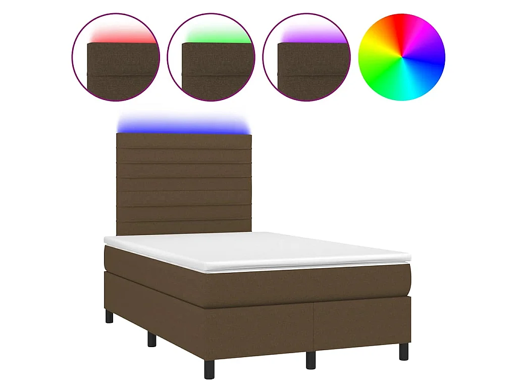 Sommier à lattes de lit matelas et LED marron foncé 120x190 cm