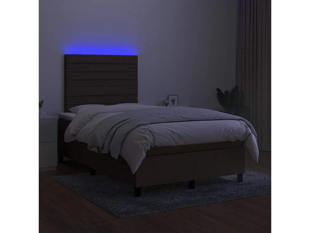Sommier à lattes de lit matelas et LED marron foncé 120x190 cm