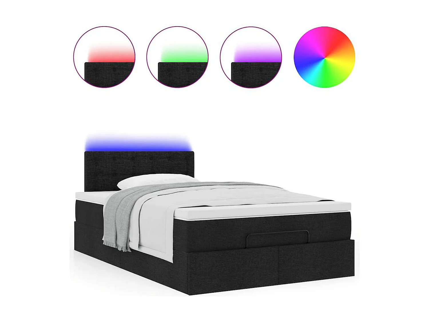 Lit ottoman avec matelas et LED noir 120x190 cm tissu