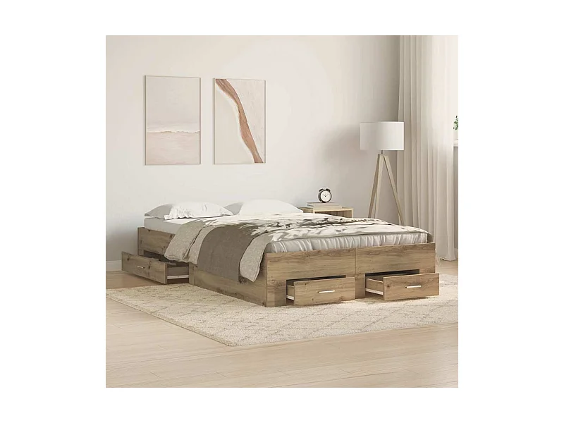 Telaio del letto con cassetti rovere artigianale 120 x 190 cm