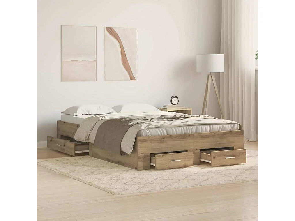 Bedframe met lade Artisan Eiken 120 x 190 cm Bewerkt hout