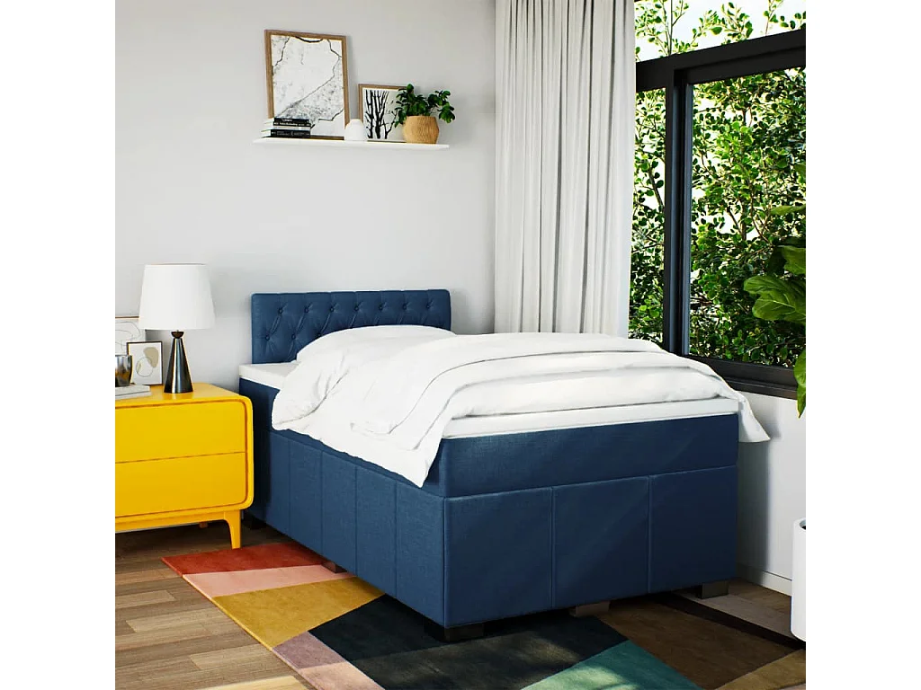 Cama boxspring com colchão 120x190 cm tecido azul