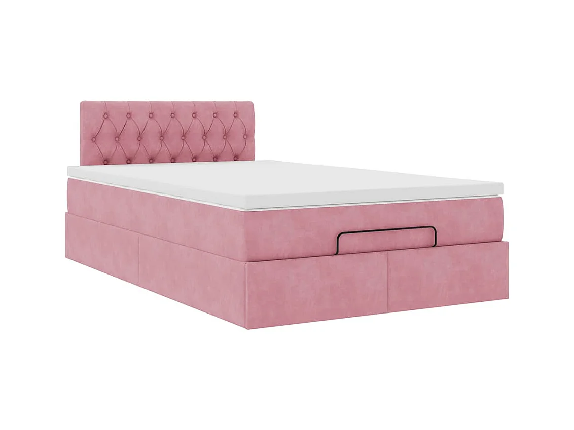 Lit ottoman avec matelas et LED rose 120x190 cm velours