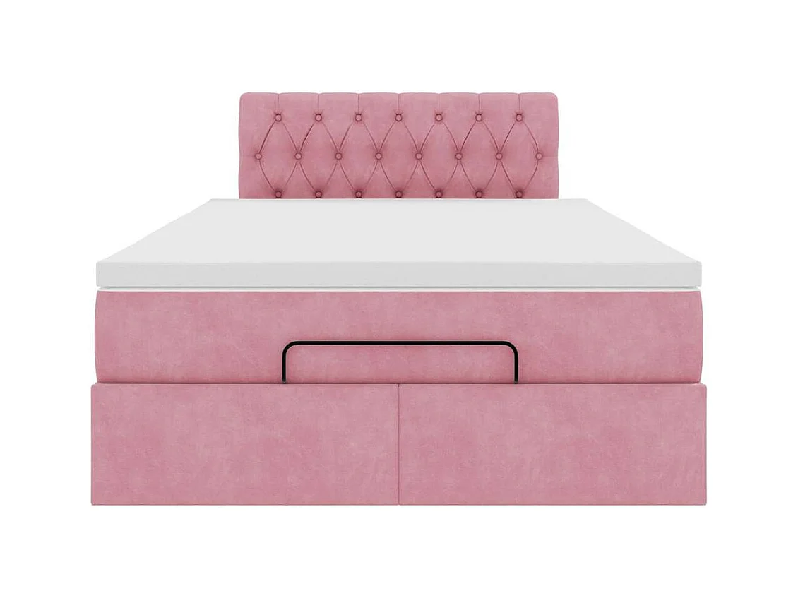 Lit ottoman avec matelas et LED rose 120x190 cm velours