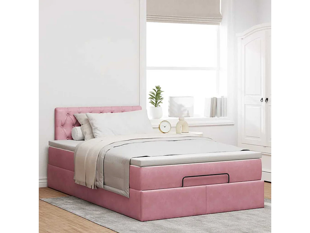 Ottomane Bett mit Matratze & LEDs Rosa 120x190 cm Samt