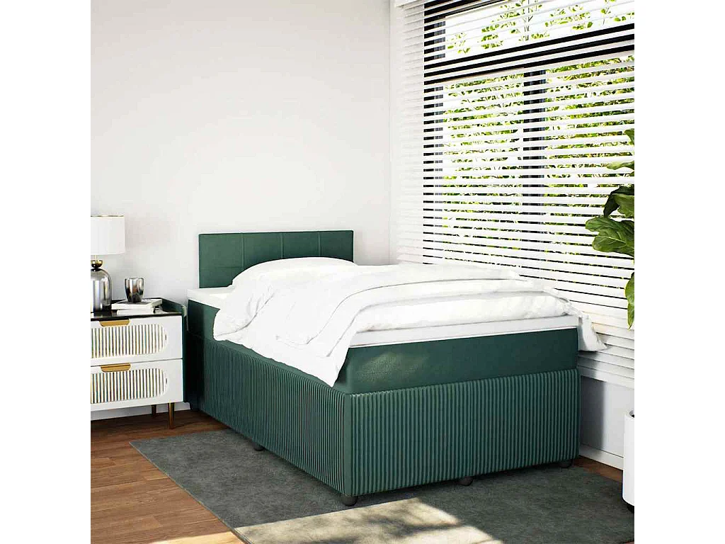 Sommier à lattes de lit et matelas Vert foncé 120x200cm Velours