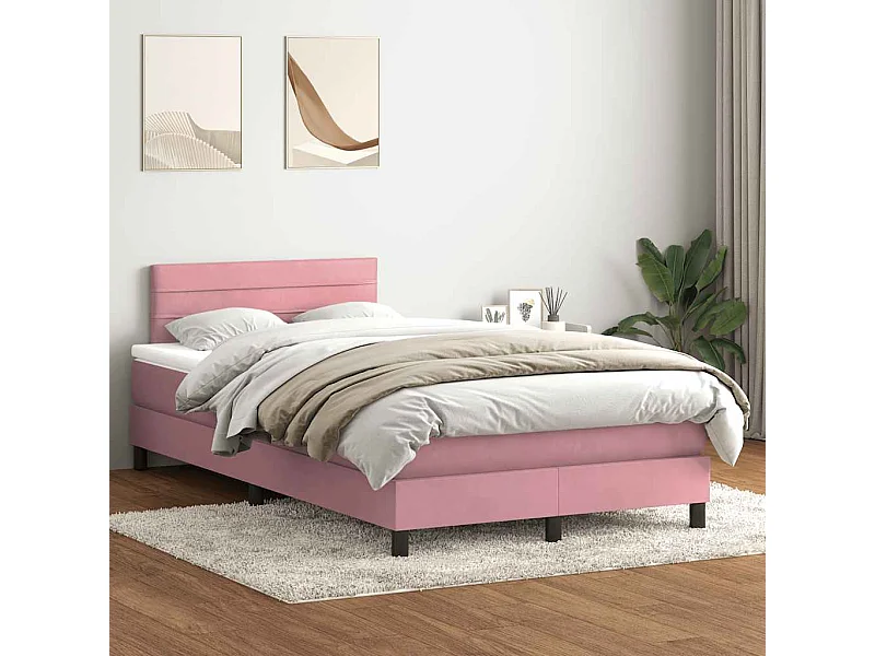 Sommier à lattes de lit avec matelas rose 120x220 cm velours