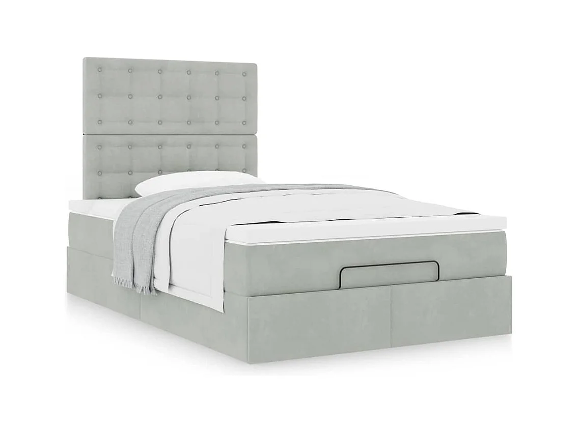 Cadre de lit ottoman et matelas gris clair 120x200 cm velours