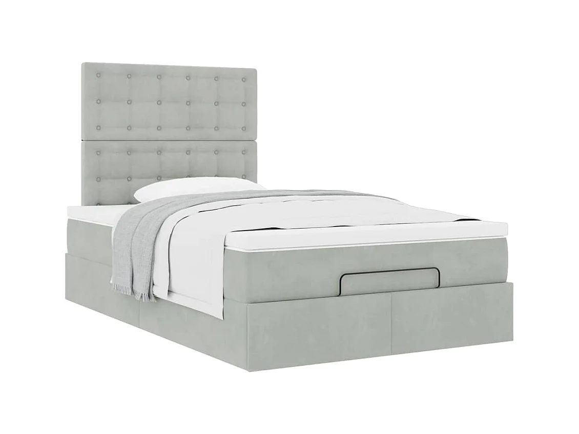 Cadre de lit ottoman et matelas gris clair 120x200 cm velours