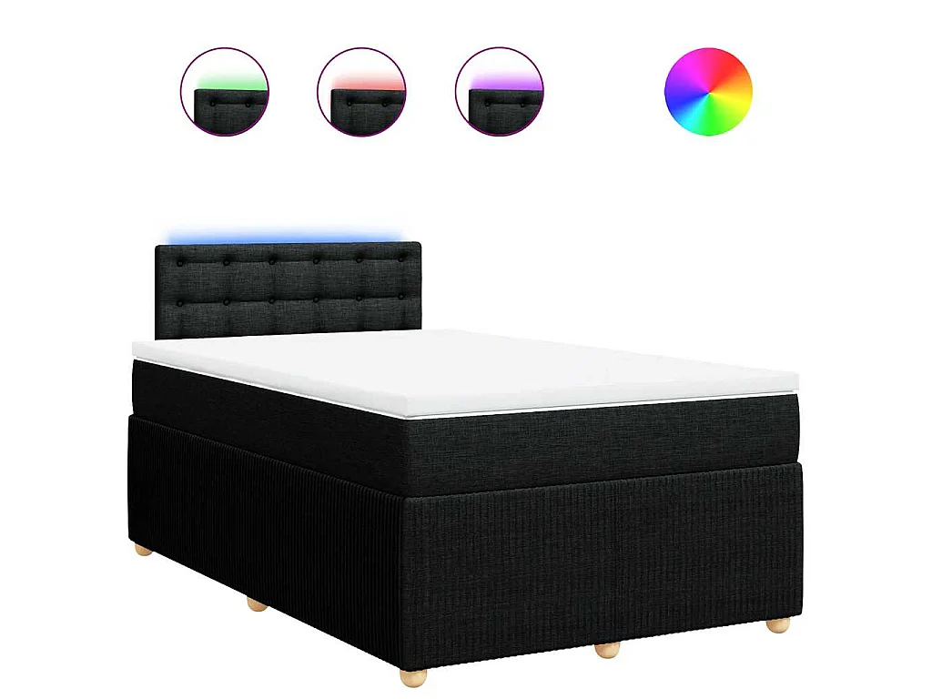 Cama box spring con colchón tela negro 120x190 cm