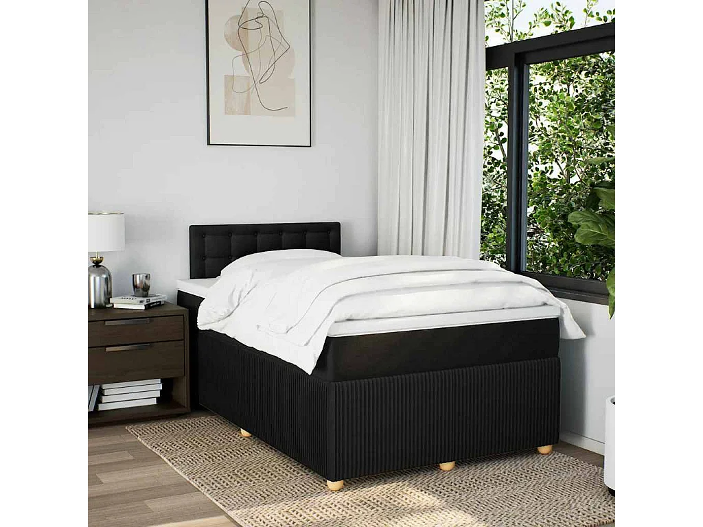 Cama box spring con colchón tela negro 120x190 cm