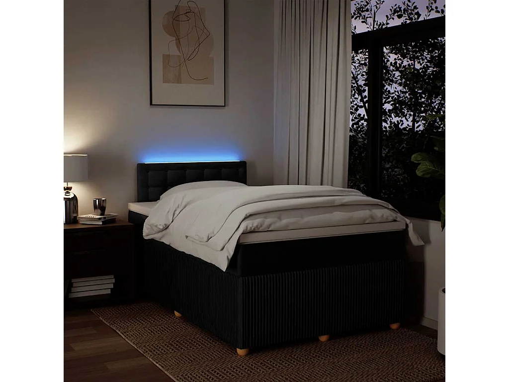 Cama box spring con colchón tela negro 120x190 cm