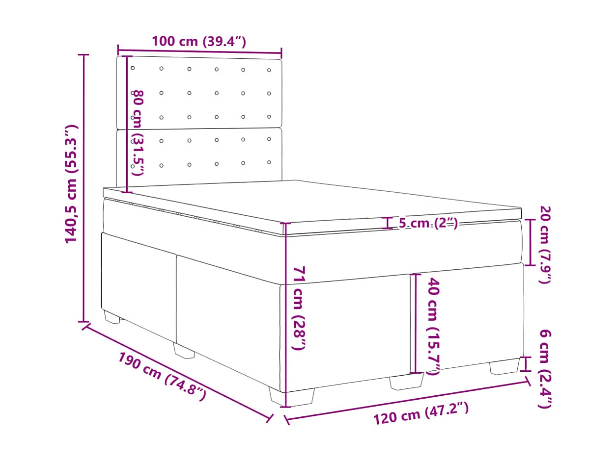 Boxspringbett mit Matratze Hellgrau 120x190 cm Stoff