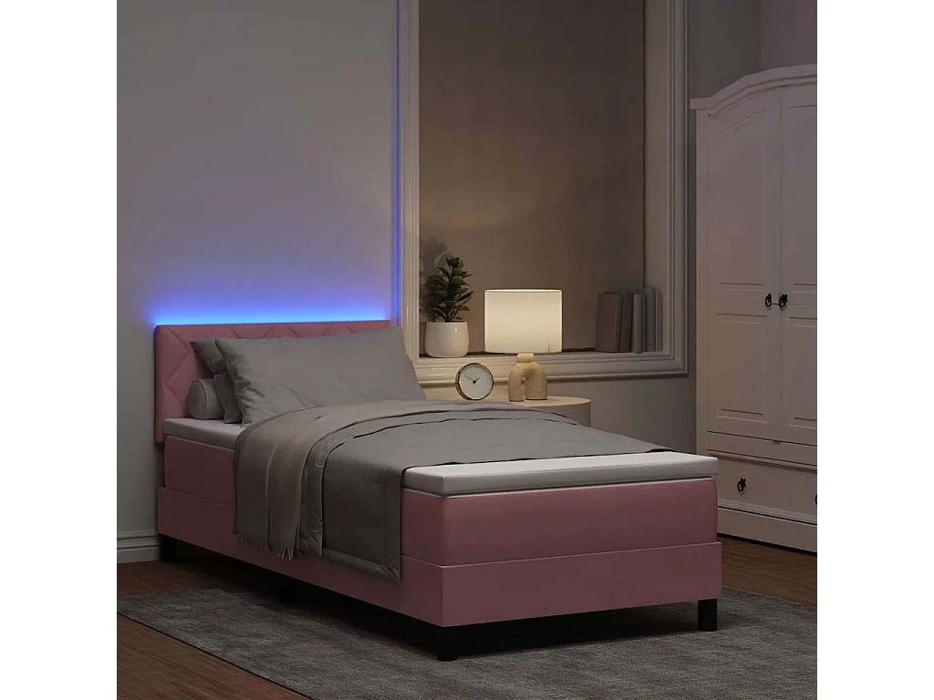Cama Box Spring LED con cabecera Rosa 100 x 200 cm Terciopelo