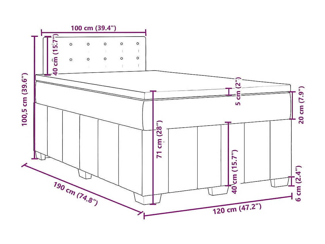 Boxspringbett mit Matratze Dunkelgrau 120x190 cm Stoff
