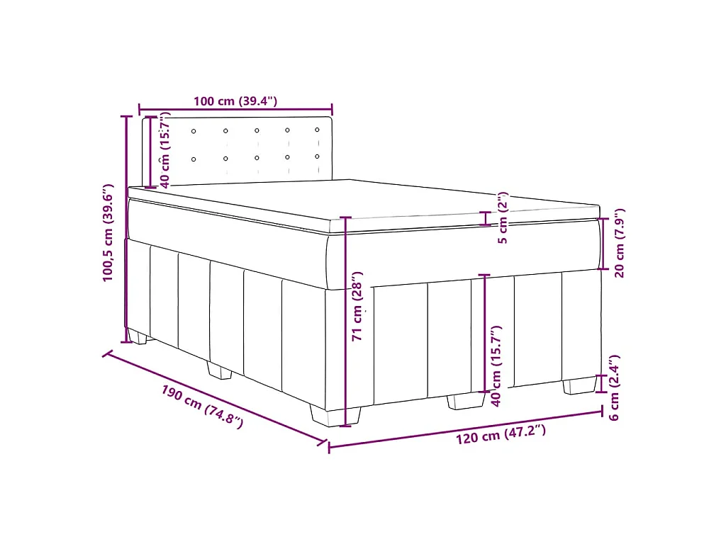 Boxspringbett mit Matratze Dunkelgrau 120x190 cm Stoff