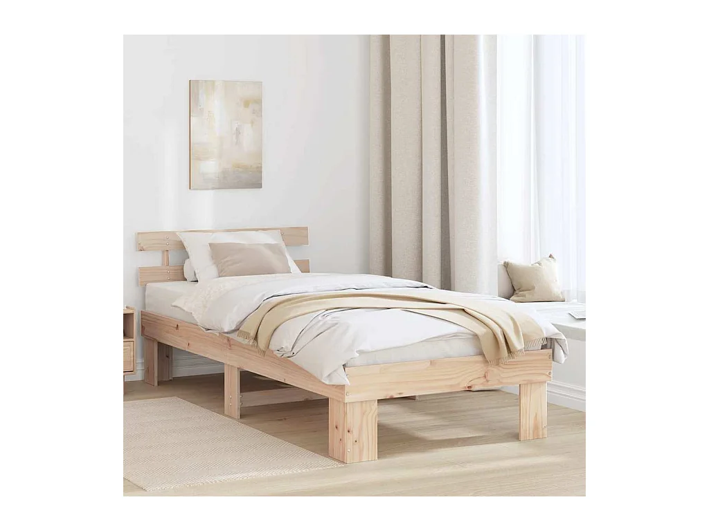 Cadre de lit avec tête de lit Naturel 100 x 200 cm Pin massif