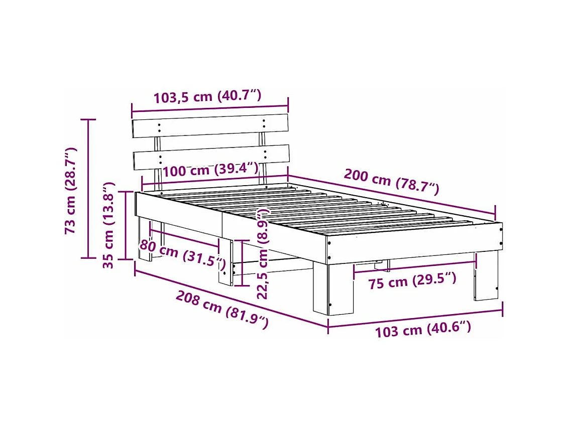 Cadre de lit avec tête de lit Naturel 100 x 200 cm Pin massif