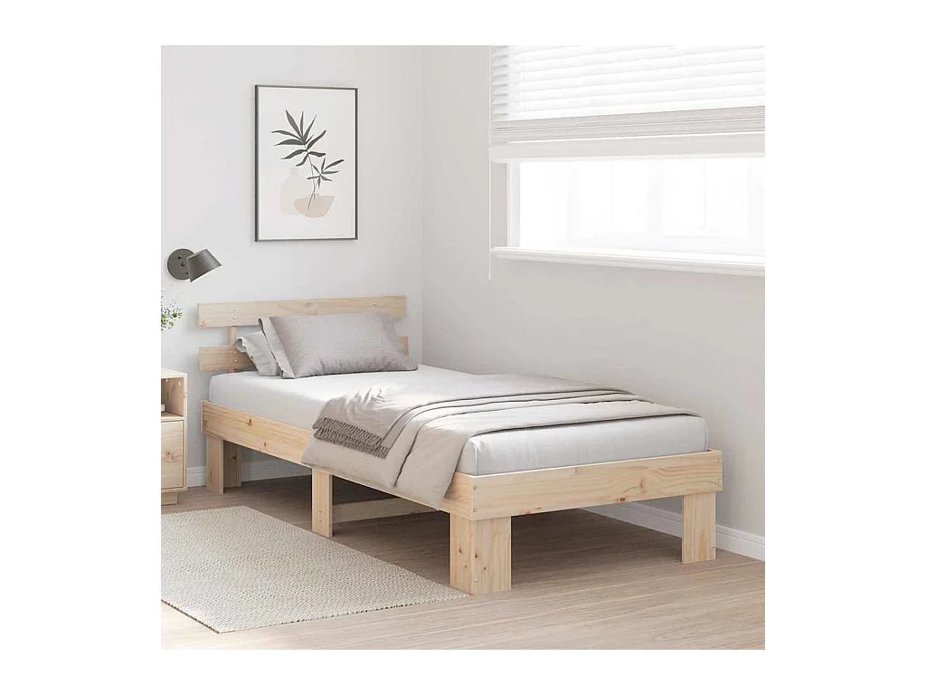 Cadre de lit avec tête de lit Naturel 100 x 200 cm Pin massif