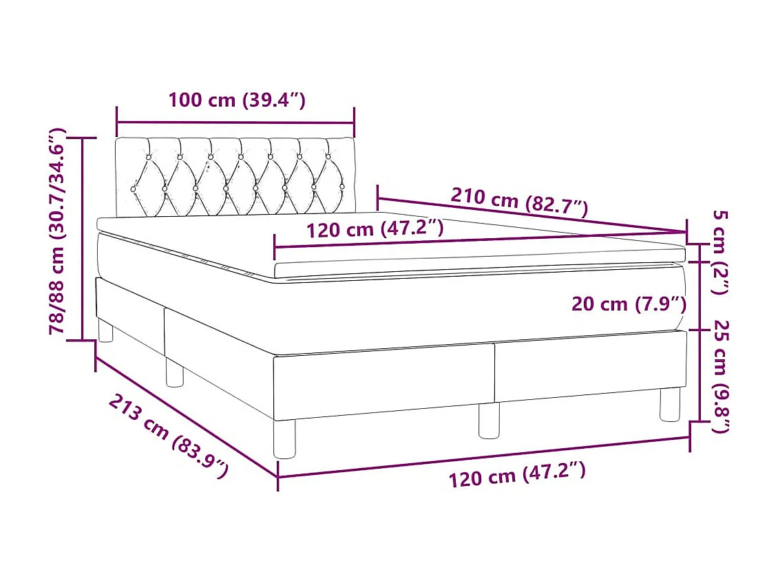 Boxspringbett mit Matratze Dunkelgrau 120x210 cm Samt