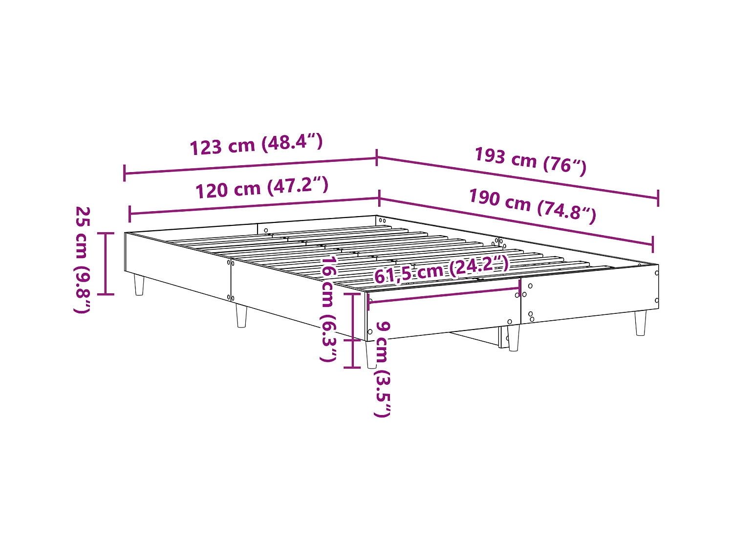 Bettgestell Grau Sonoma 120 x 190 cm Holzwerkstoff