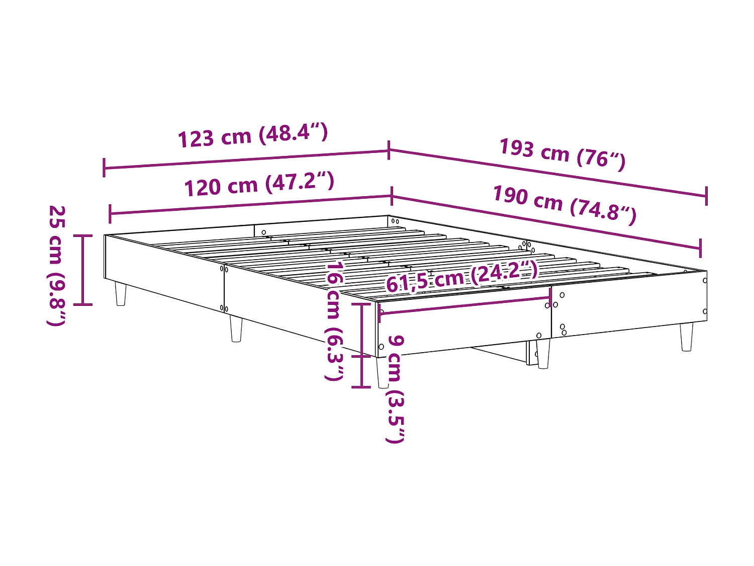 Bedframe Grijs sonoma 120 x 190 cm Bewerkt hout