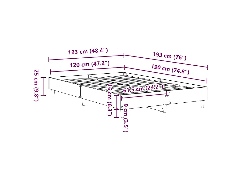 Bedframe Grijs Sonoma 193 x 123 x 25 cm Bewerkt hout