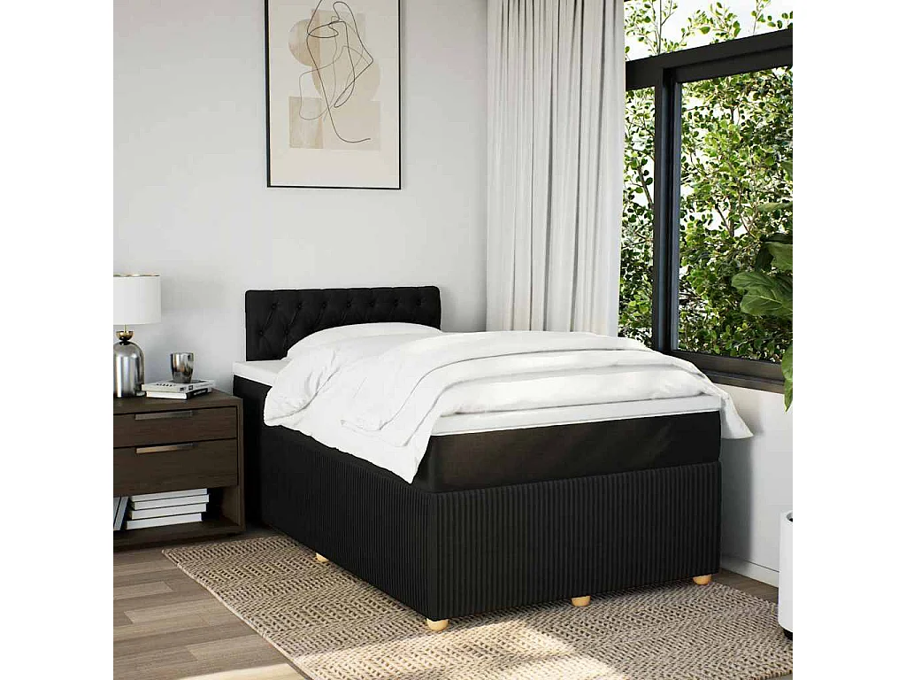 Giroletto a Molle con Materasso Nero 120x200 cm in Tessuto