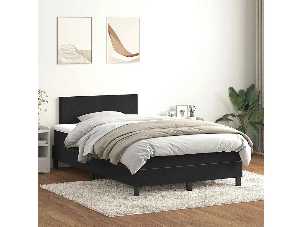 Cama box spring c/ colchão e LED 120x210 cm veludo preto