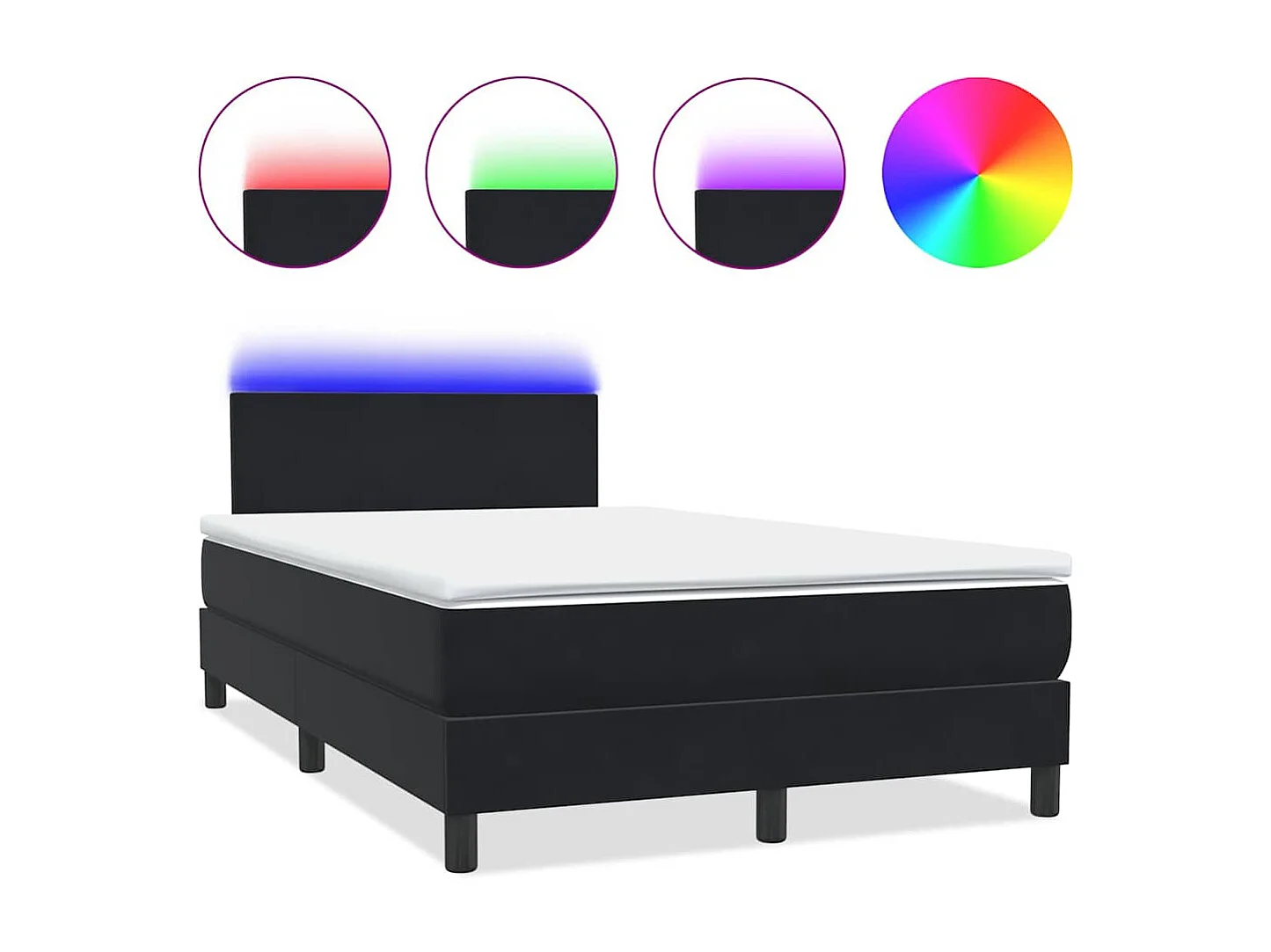 Cama box spring c/ colchão e LED 120x210 cm veludo preto