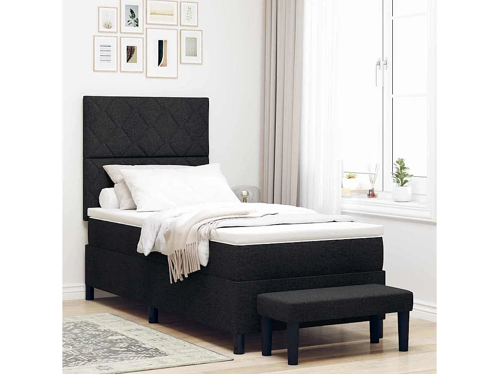 Letto a molle con testiera Nero 100 x 200 cm Tessuto